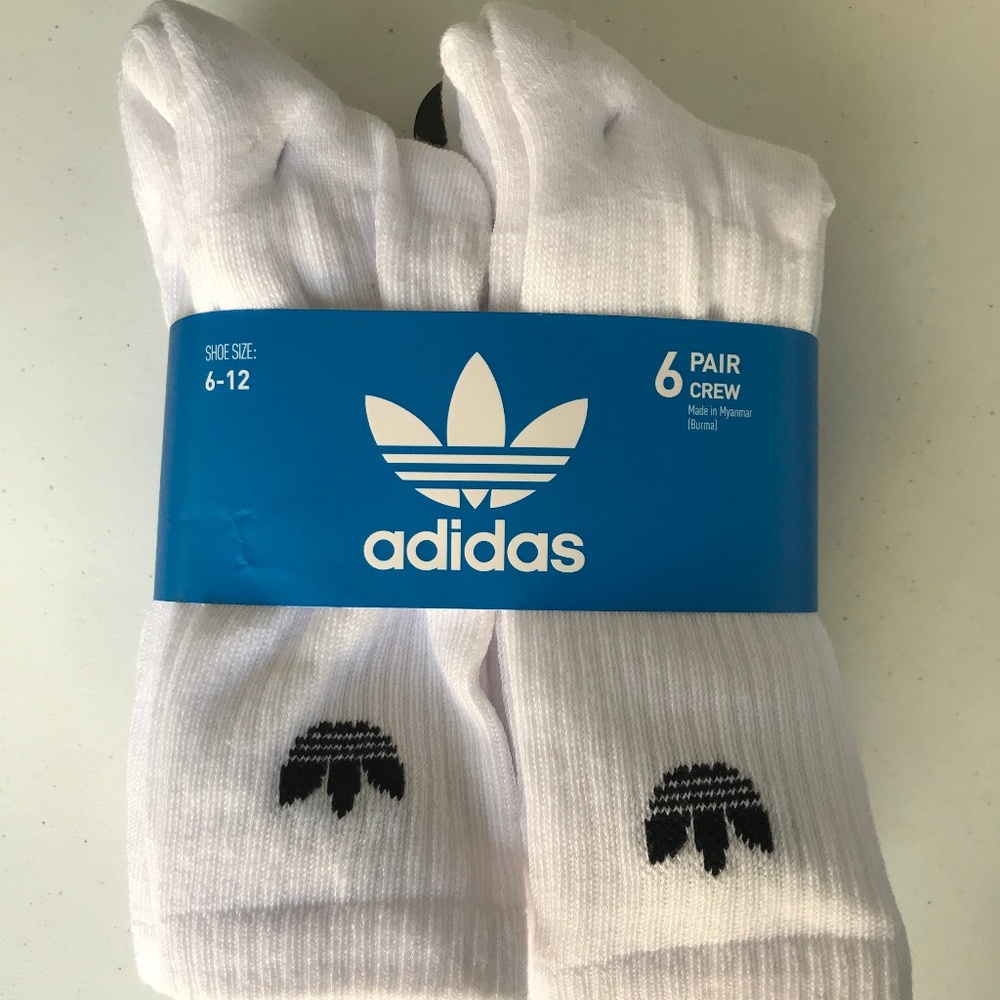 Adidas Trefoil Crew Socks 6 Pairs White - NWT